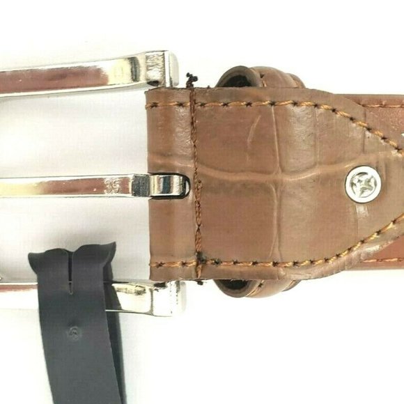 Men's Leather 1.25" Non Reversible Belt Brown Croc - Picture 8 of 12